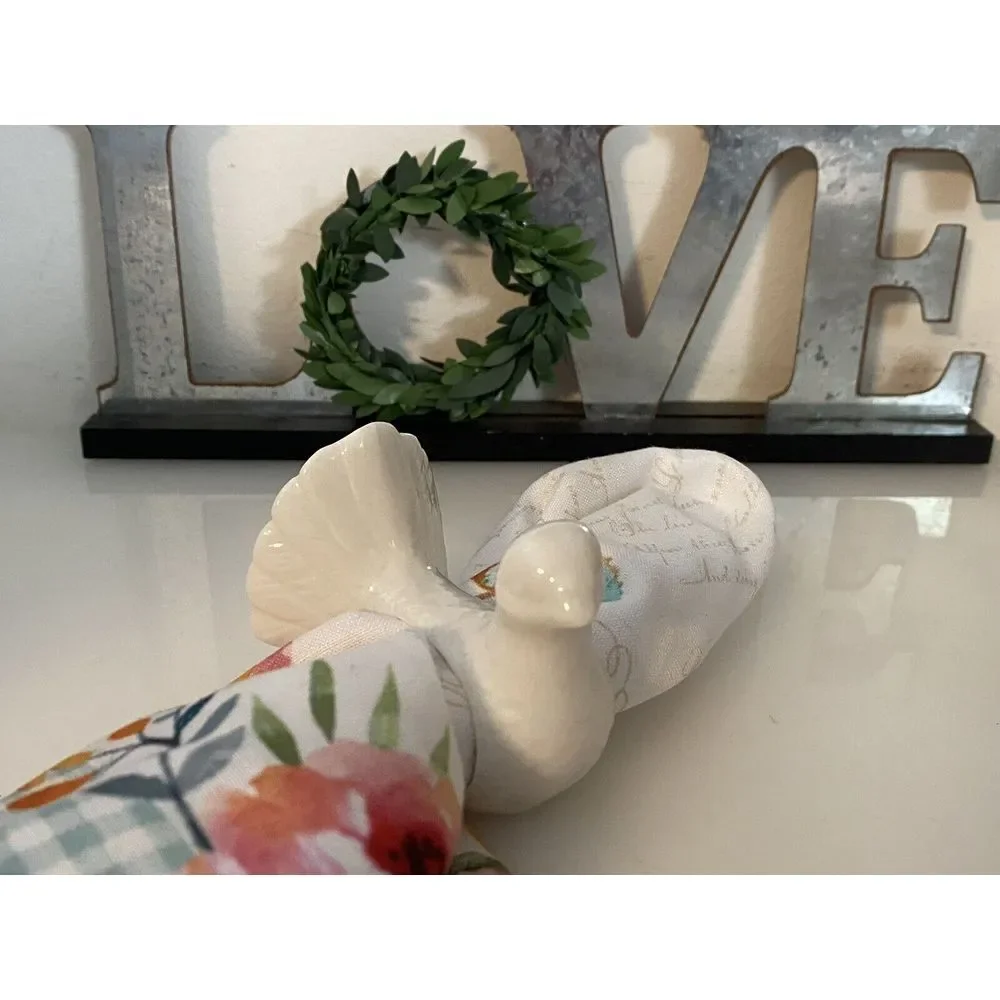 Set of 6 Dove Shafford Napkin Rings Holders Porcelain Bird‎ Retro Table Pigeons